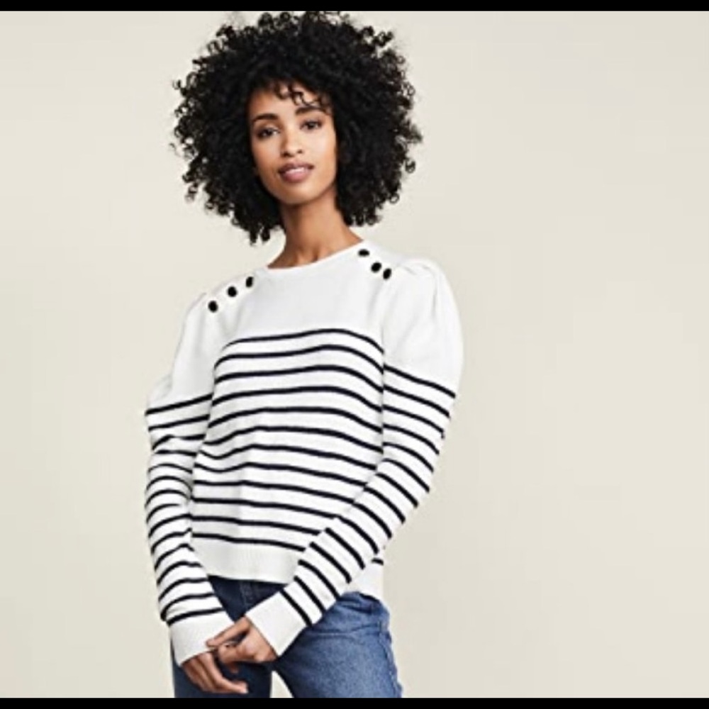 NWT Joie Navy Stripes Puff Sleeve Sweater Size Large